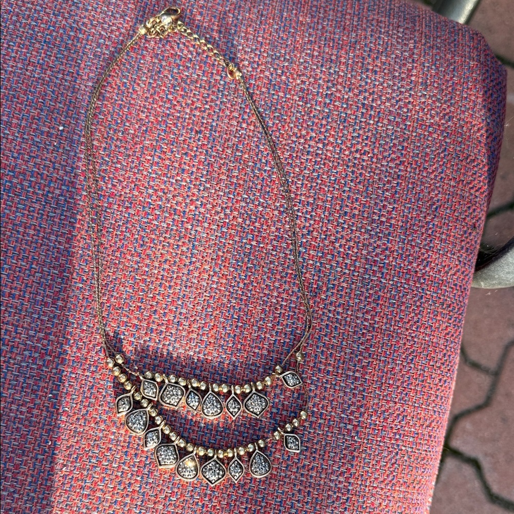 Gold-Tone Statement Necklace with Clear Stones